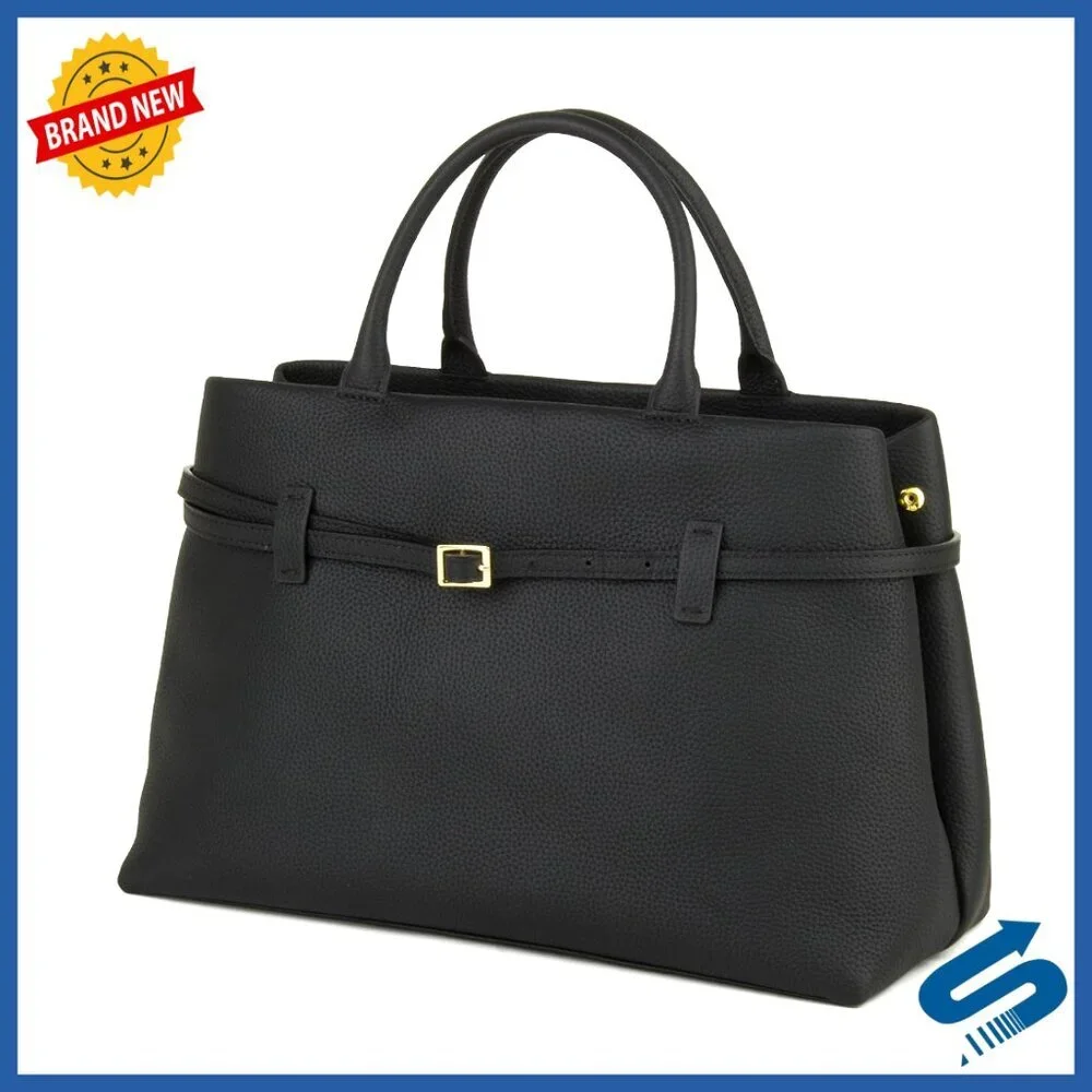 Full-Grain Leather Top Handle Satchel Tote Bag with Adjustable Crossbody Strap